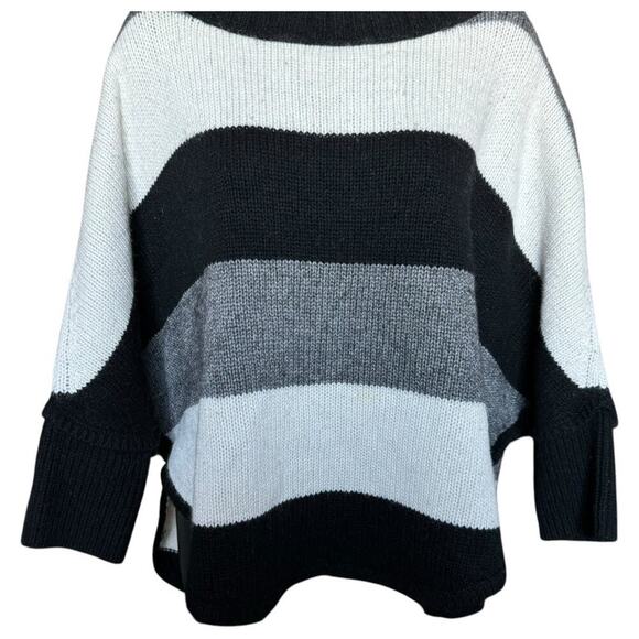 Loft Wool Rabbit Hair Blend Knitted Neutral Striped Over Sized Sweater Size L/XL - Picture 3 of 8